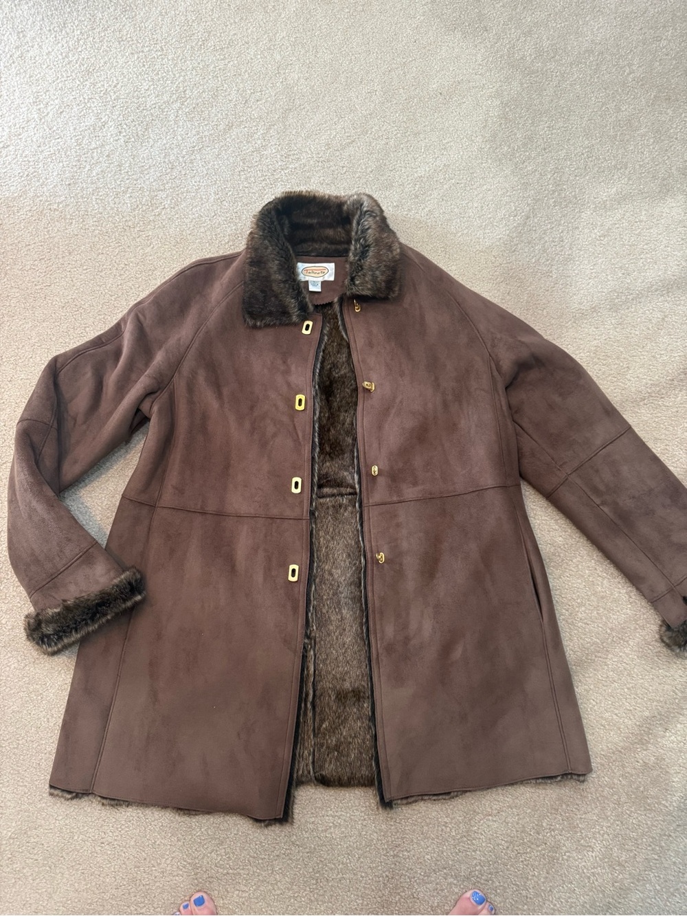Talbots Brown Suede Shearling-Trim Coat